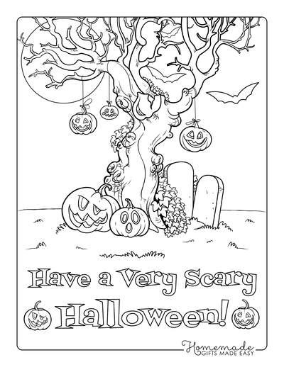 Pumpkin Coloring Pages Carved Pumpkins Hanging From Spooky Tree