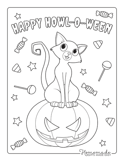 Pumpkin Coloring Pages Cat on Carved Pumpkin