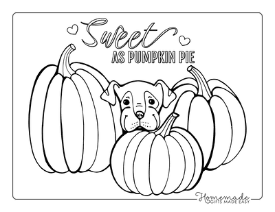 Pumpkin Coloring Pages Cute Puppy Dog With 3 Pumpkins