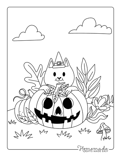 Pumpkin Coloring Pages Cute Witch Cat on Jack O Lantern