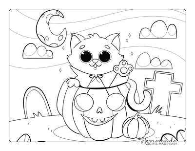 Pumpkin Coloring Pages Halloween Cat in Pumpkin