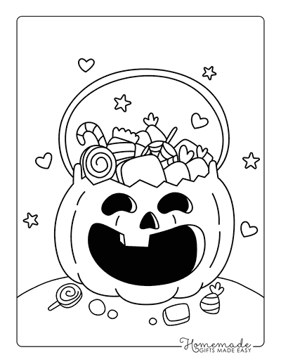 Pumpkin Coloring Pages Happy Jack O Lantern Filled With Candy