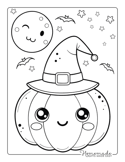Pumpkin Coloring Pages Kawaii Pumpkin in Witch Hat