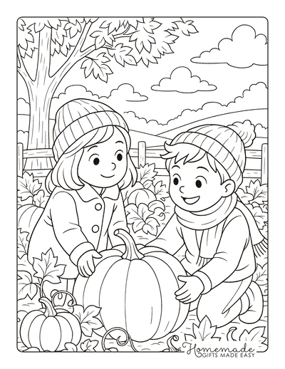Pumpkin Coloring Pages Kids in a Pumpkin Patch