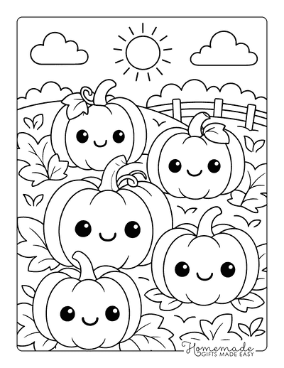 Pumpkin Coloring Pages Patch of Kawaii Pumpkins