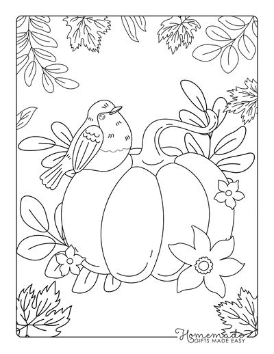 Pumpkin Coloring Pages Pleasant Autumn Leaves Bird and Pumpkin Coloring