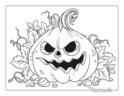 Pumpkin Coloring Pages Scary Carved Pumpkin Leaves
