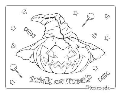 Pumpkin Coloring Pages Scary Carved Pumpkin Wearing Witches Hat