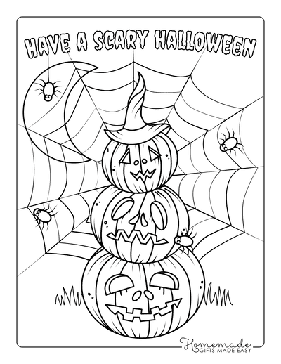 Pumpkin Coloring Pages Scary Pile of Pumpkins Spiders Web
