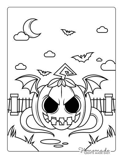 Pumpkin Coloring Pages Spooky Jack O Lantern With Tentacles and Bat Wings