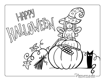Pumpkin Coloring Pages Spooky Writing Cute Witch Sitting on Pumpkin Black Cat