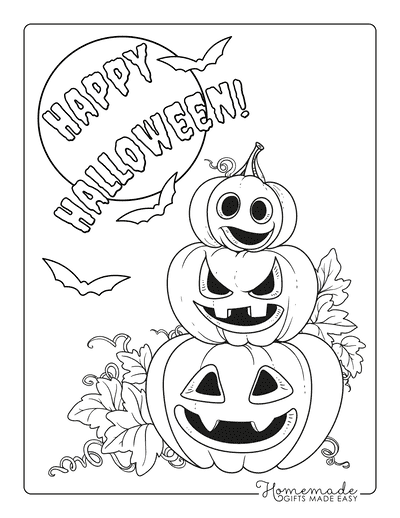 Pumpkin Coloring Pages Stack of Carved Pumpkins With Vine