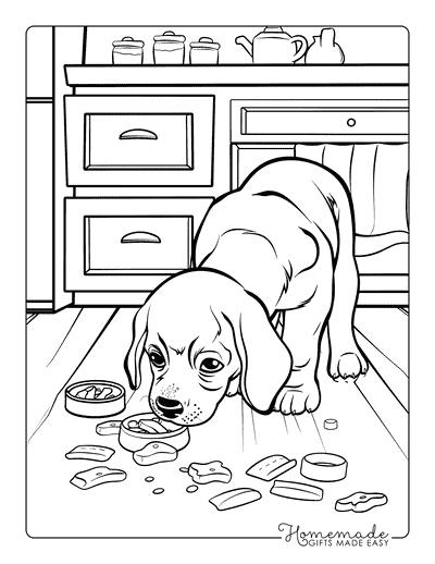 Puppy Coloring Pages Beagle Sniffing Trash