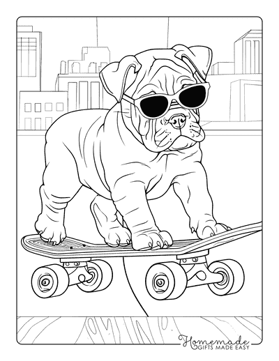 Puppy Coloring Pages Bulldog Skateboarding