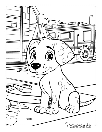 Puppy Coloring Pages Dalmatian Sitting Firestation
