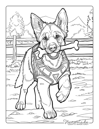 Puppy Coloring Pages German Shepherd Police Dog Carrying Bone