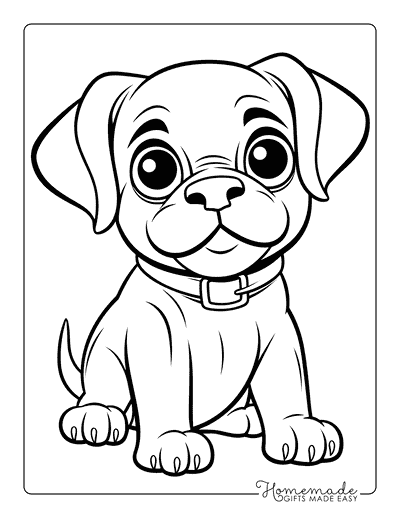 Puppy Coloring Pages Kawaii Bulldog Huge Eyes