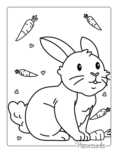 Rabbit Coloring Pages Easy Cute Rabbit Raining Carrots