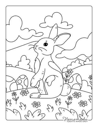Rabbit Coloring Pages Simple Realistic Rabbit With Eggs Coloring Sheet