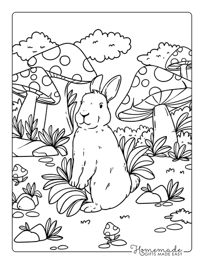 Rabbit Coloring Pages Whimsical Fairy Aesthetic Rabbit in Mushroom World