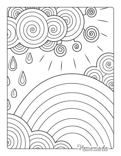 Rainbow Coloring Pages Doodle Rain Clouds Sun Rainbow