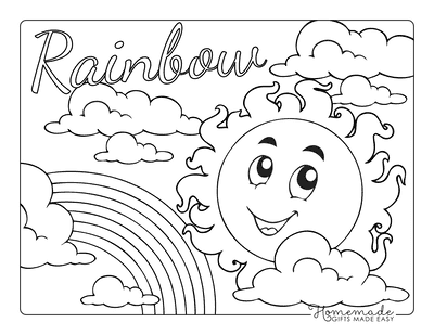 Rainbow Coloring Pages Happy Sun Clouds Rainbow