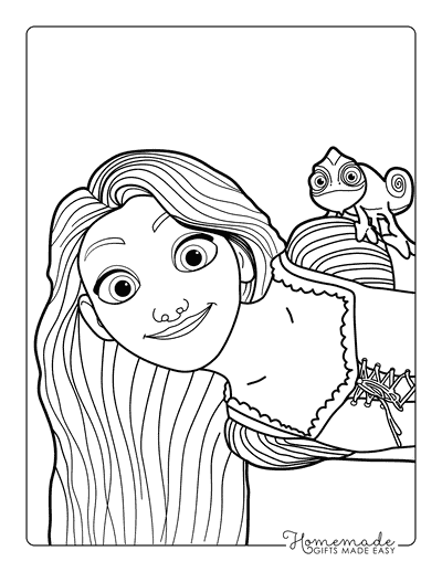 Rapunzel Coloring Pages Cute Rapunzel Drawing With Pascal Tangled Coloring Page