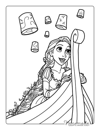 Rapunzel Coloring Pages Cute Rapunzel With Braid Tangled Boat Lantern