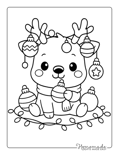 Reindeer Coloring Pages Kawaii Reindeer Christmas Ornaments Lights