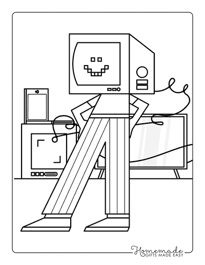 Robot Coloring Pages Cool Computer Head Robot