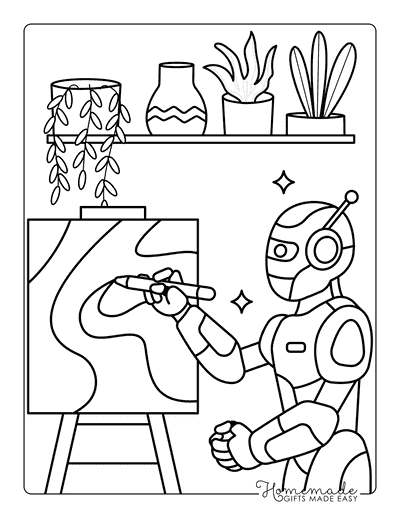 Robot Coloring Pages Cool Cute Robot Artist