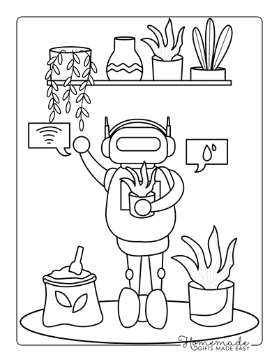 Robot Coloring Pages Cool Cute Robot Plant Caretaker