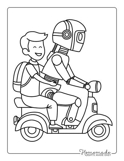 Robot Coloring Pages Cool Robot Scooter Ride