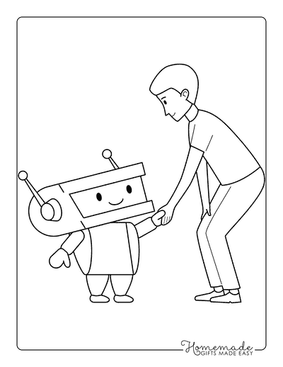 Robot Coloring Pages Cute Cool Robot Kid and Person
