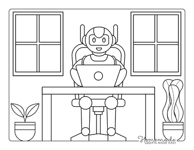 Robot Coloring Pages Easy Cute Robot Using Computer
