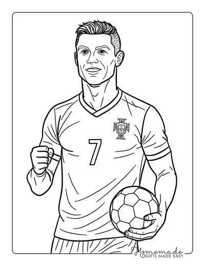 Ronaldo Coloring Pages Ronaldo Cr7 Smiling Holding Football Soccer Ball Coloring