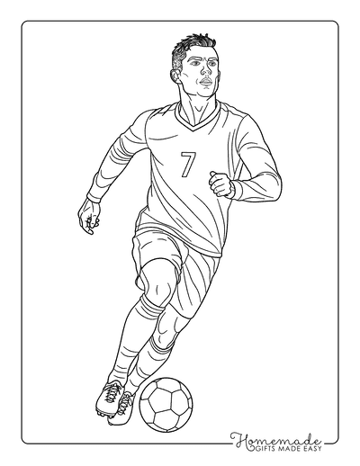Ronaldo Coloring Pages Ronaldo Dribbling Football Soccer Ball