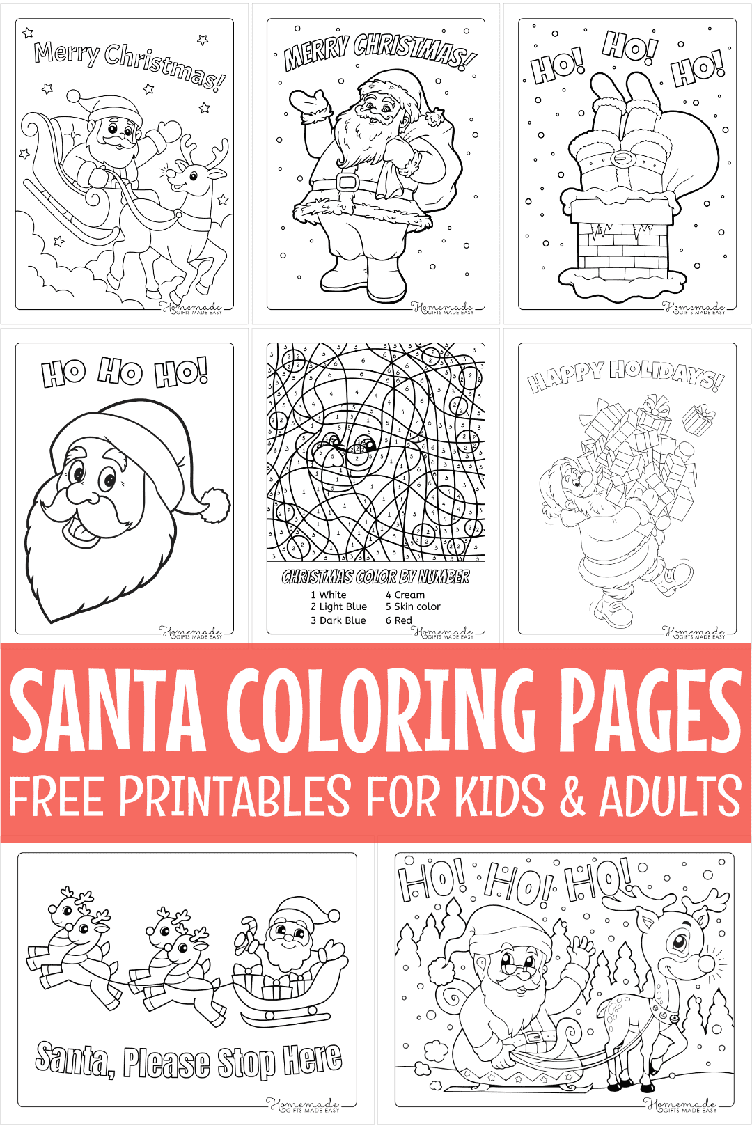 free printable santa coloring pages - 50 designs