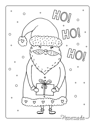 Santa Coloring Pages Cute Father Christmas Holding Gift