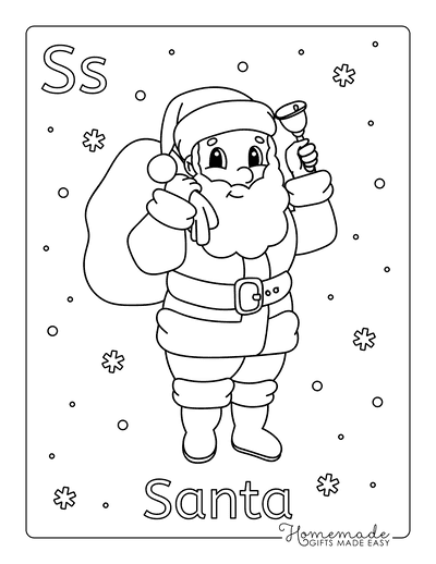 Santa Coloring Pages Cute Simple Outline Santa With Bell