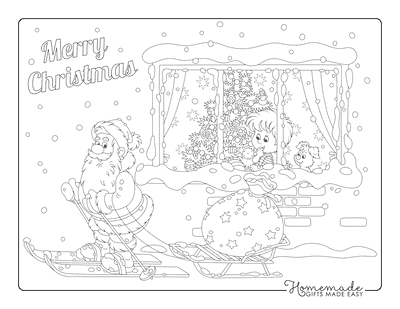 Santa Coloring Pages Father Christmas Skiing Past Window