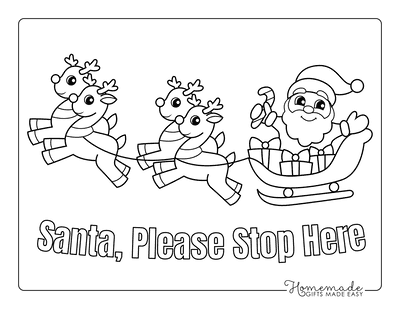 Santa Coloring Pages Please Stop Here Sleigh Reindeer