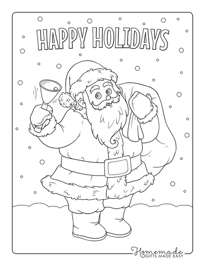 Santa Coloring Pages Ringing Bell Carrying Sack