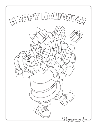 Santa Coloring Pages Santa Claus Carrying Pile Presents