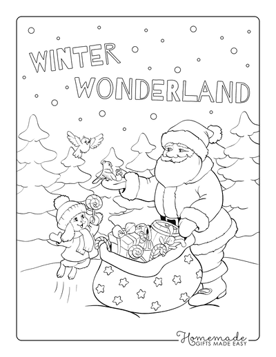 Santa Coloring Pages Santa Delivering Gifts to Cute Animals