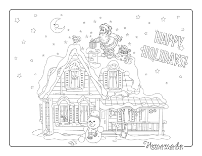 Santa Coloring Pages Santa on Roof Top Delivering Toys