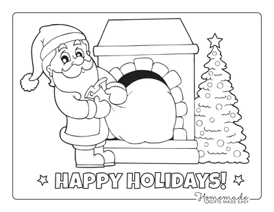 Santa Coloring Pages Santa Pulling Sack of Presents Out of Fireplace