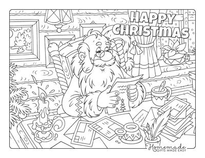 Santa Coloring Pages Santa Reading Letters by Candle Light