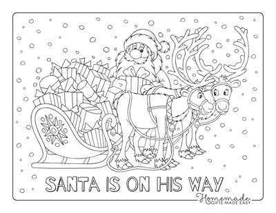 Santa Coloring Pages Santa With Reindeer Sleigh Toys