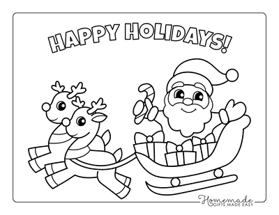 Santa Coloring Pages Sleigh Reindeer Candy Cane